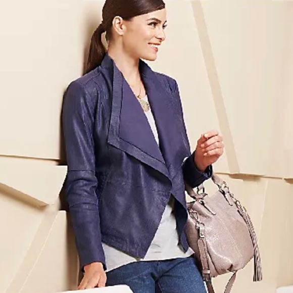 G.I.L.I Open Front Tonal Printed Leather Jacket with Pockets Black SZ 14 - Picture 15 of 16